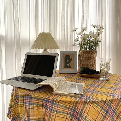 Корейска зелена карирана покривка Ins, семпла без стил на печат, студентска спалня, маса, бюро, фонова кърпа за диван