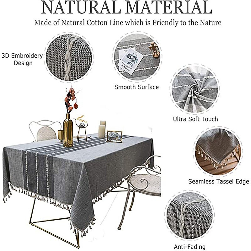 Medvilninė ir lininė staltiesė Apsauga nuo raukšlių ir neišblukus, gali būti naudojama valgomojo staltiesei viduje ir lauke.