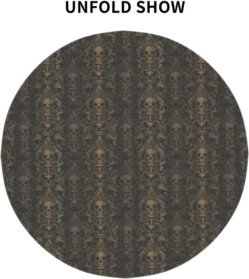 Helovino gotikinė kaukolė apvali staltiesė, plaunama poliesterio staltiesė, vandeniui atspari išsiliejimo nepraleidžianti stalo dangos kilimėlis valgomajam