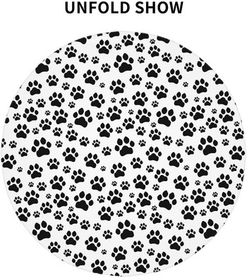 Печат на лапа Котка Куче Животно Черна кръгла покривка 60-инчова миеща се покривка за маса Вътрешно Открито за хранене