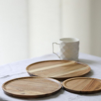 Πιάτο καφέ από καθαρό φυσικό ξύλο Δίσκος σερβιρίσματος τσαγιού Πρωινό Δίσκος ψωμιού Πιάτο αποθήκευσης Τετράγωνος στρογγυλός δίσκος