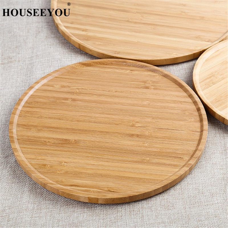 Kerek bambusz tálaló tálca Tea sütemény torta tálca sajttábla étkészlet Környezetbarát fa tányérok Konyhai eszközök partikhoz