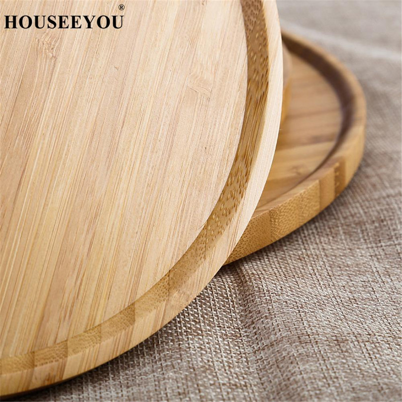 Kerek bambusz tálaló tálca Tea sütemény torta tálca sajttábla étkészlet Környezetbarát fa tányérok Konyhai eszközök partikhoz