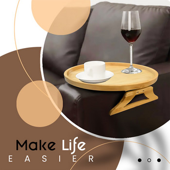 Πτυσσόμενος δίσκος καναπέ Επιτραπέζιο υποβραχιόνιο με κλιπ με φυσικό μπαμπού Δίσκος σνακ τηλεόρασης για θήκη κινητού Τηλεχειριστήριο Μπολ για φλιτζάνι καφέ
