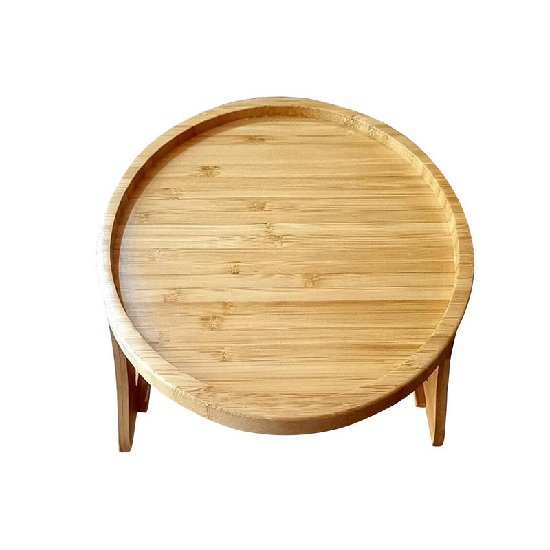 Sulankstomas sofos padėklas stalo porankis Prisegamas laikiklis Natūralus bambuko televizoriaus užkandžių dėklas mobiliojo telefono laikikliui Nuotolinio valdymo pultas kavos puodelio dubuo