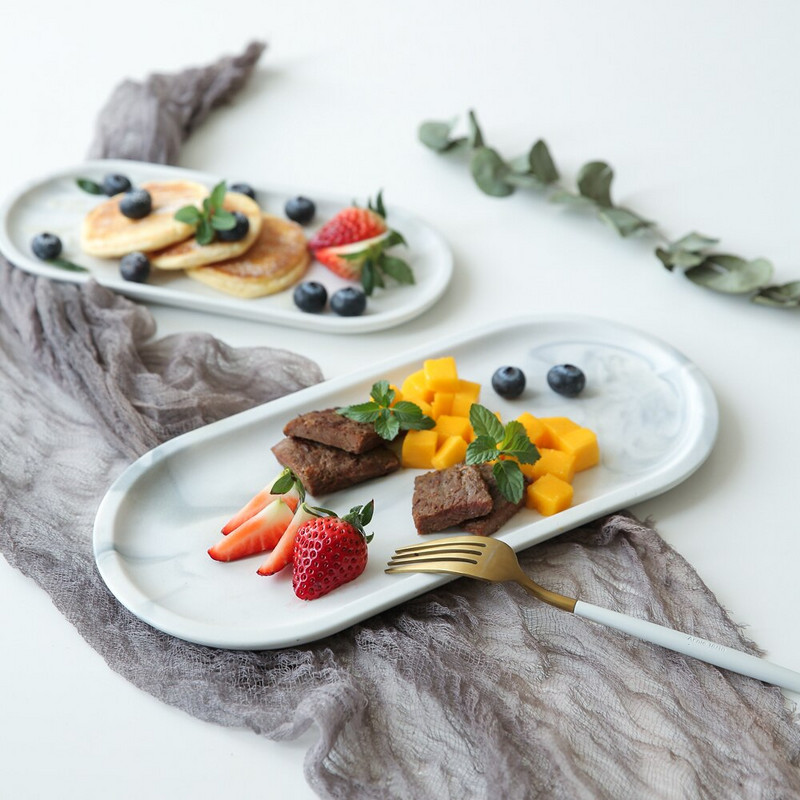 Ceramica Tava de marmura Tava alba de depozitare Ovala Elipsa Fructe Farfurie decorativa Bijuterii Alimente Desert Decorat de birou