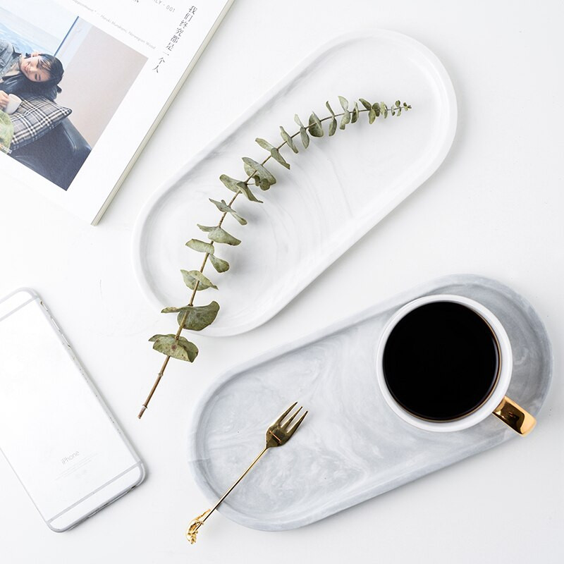 Ceramica Tava de marmura Tava alba de depozitare Ovala Elipsa Fructe Farfurie decorativa Bijuterii Alimente Desert Decorat de birou