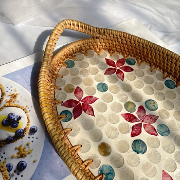 Виетнамски ръчно тъкани ратанови цветни черупкови тави Декоративна парти Плетена кошница за съхранение Кутия Тави за сервиране на храна Закуски Плодове