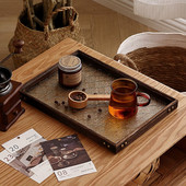 Japán vintage virágos üveg tömörfa tálcák dekoratív rendszerező asztal tároló kosár téglalap alakú tálcák ételek felszolgálásához