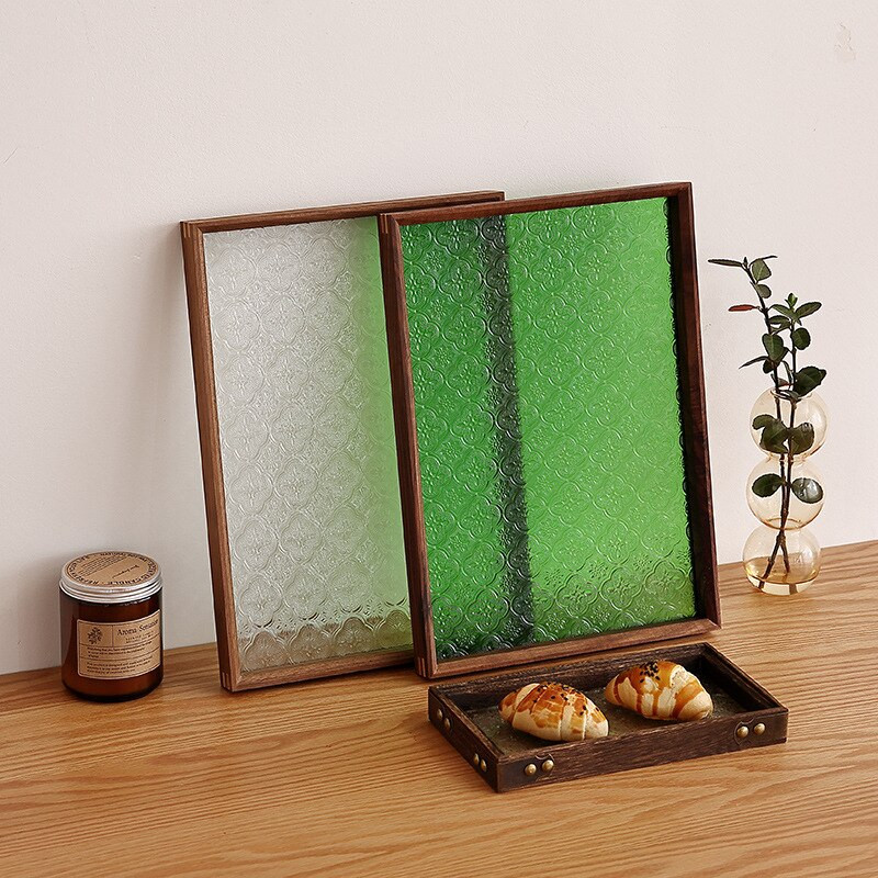 Japán vintage virágos üveg tömörfa tálcák dekoratív rendszerező asztal tároló kosár téglalap alakú tálcák ételek felszolgálásához