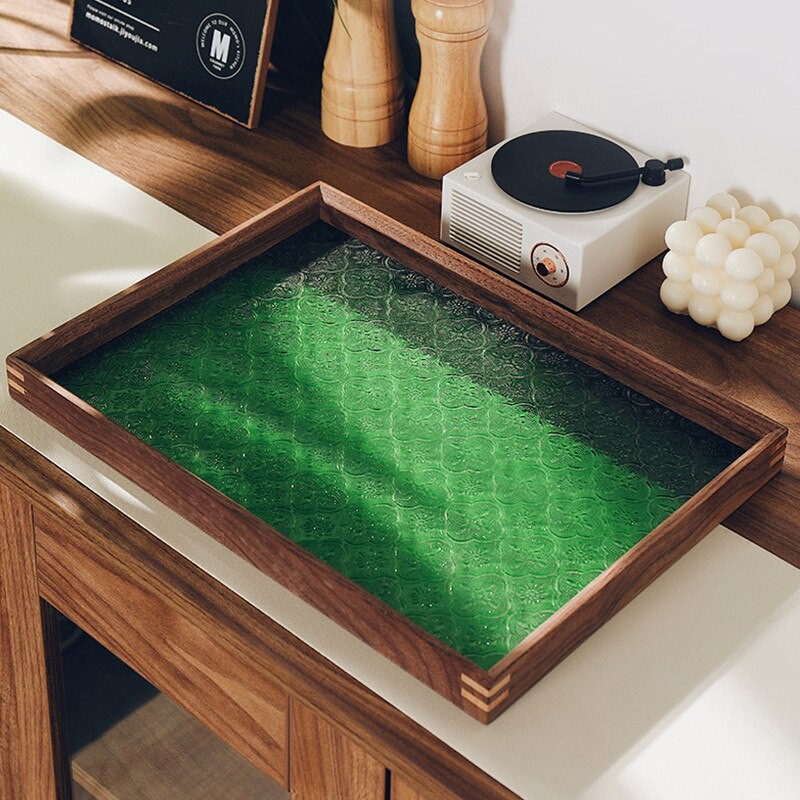 Japán vintage virágos üveg tömörfa tálcák dekoratív rendszerező asztal tároló kosár téglalap alakú tálcák ételek felszolgálásához