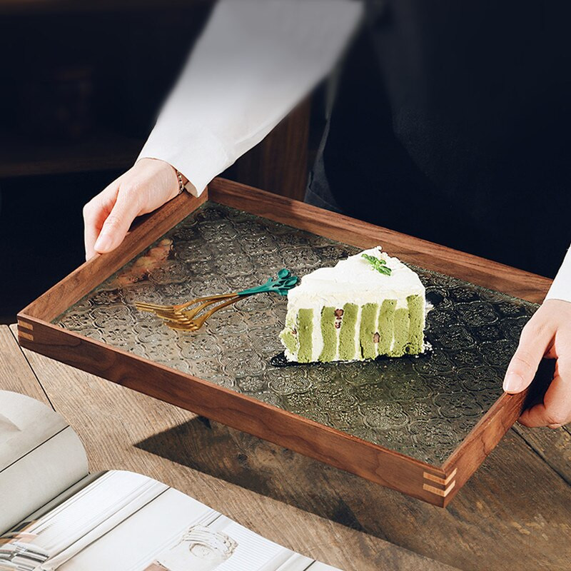 Japán vintage virágos üveg tömörfa tálcák dekoratív rendszerező asztal tároló kosár téglalap alakú tálcák ételek felszolgálásához