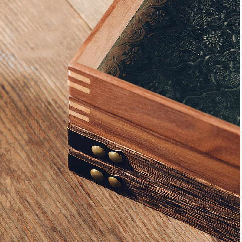 Japán vintage virágos üveg tömörfa tálcák dekoratív rendszerező asztal tároló kosár téglalap alakú tálcák ételek felszolgálásához