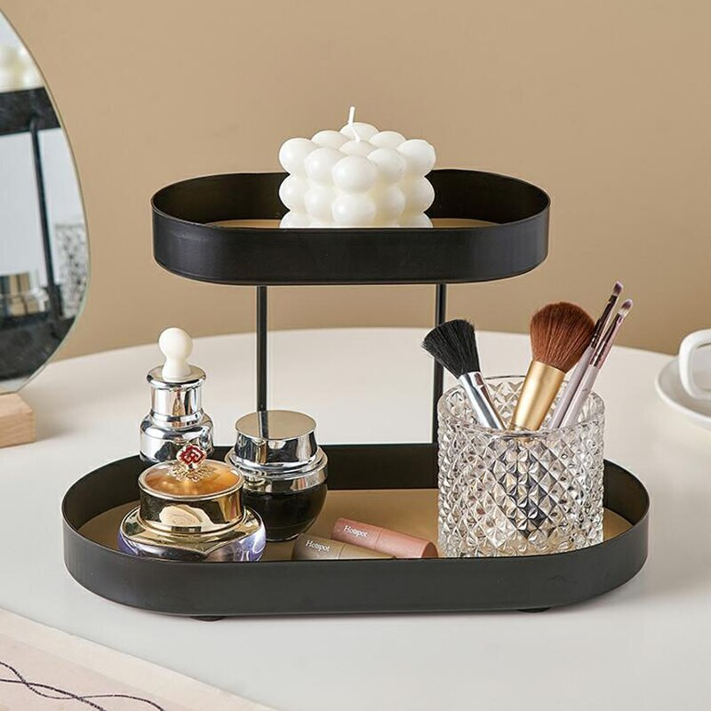 Geležinis meno dekoratyvinis padėklas laikymo padėklas Dvigubas serviravimo padėklas namų dekoro organizatorius laikymo lentyna vonios kambario kosmetikos laikiklis