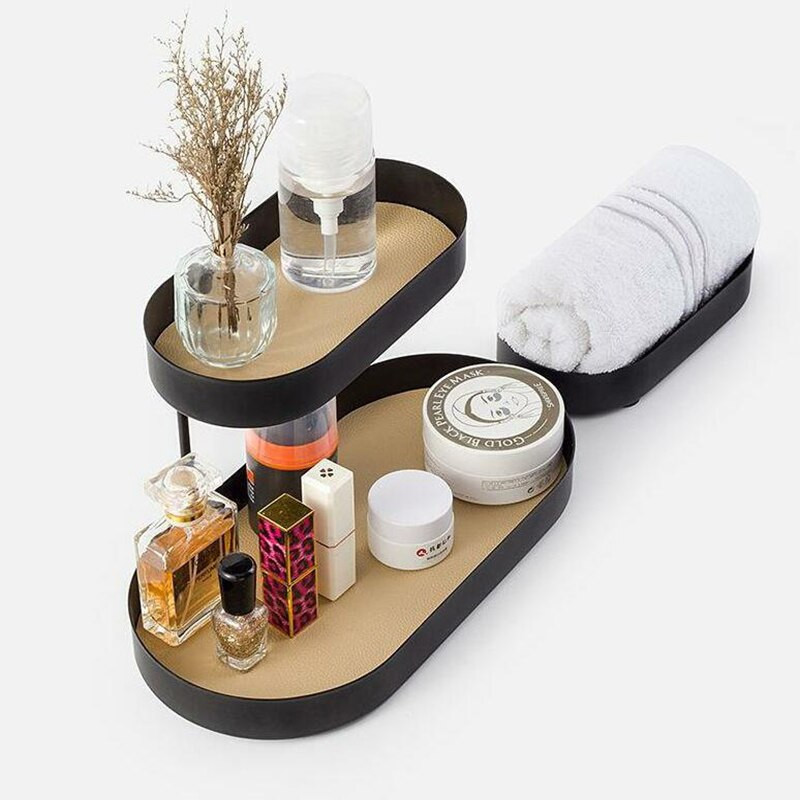 Geležinis meno dekoratyvinis padėklas laikymo padėklas Dvigubas serviravimo padėklas namų dekoro organizatorius laikymo lentyna vonios kambario kosmetikos laikiklis