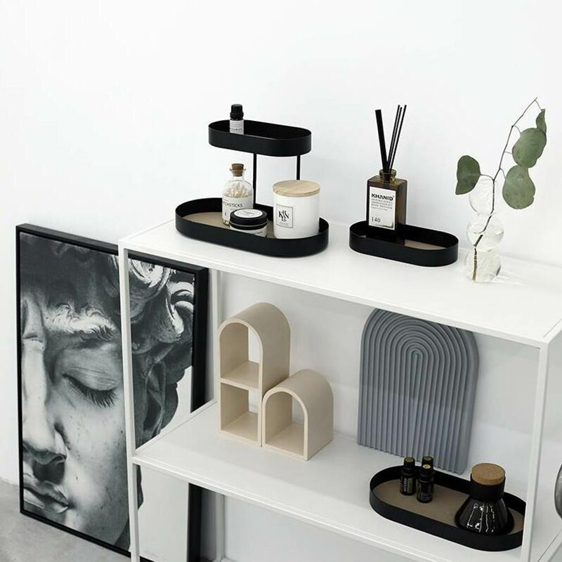 Geležinis meno dekoratyvinis padėklas laikymo padėklas Dvigubas serviravimo padėklas namų dekoro organizatorius laikymo lentyna vonios kambario kosmetikos laikiklis