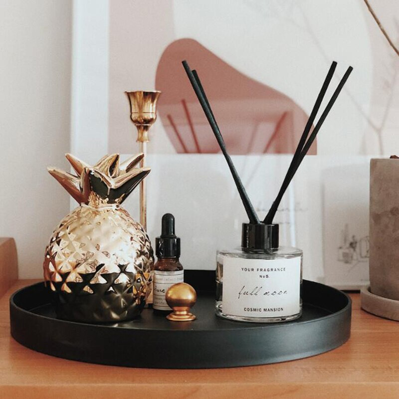 Okrúhly kovový úložný box, bytové dekorácie, tácky, dekoratívny organizér na stôl, kozmetika, parfum, komoda, úložný box, kúpeľňa