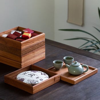 Китайски бамбуков квадратен поднос за храна Масивно дърво Комплект за чай Поднос Поднос за домашна закуска Поднос за торта Саксия за цветя Поставка за бонсай Градинарство