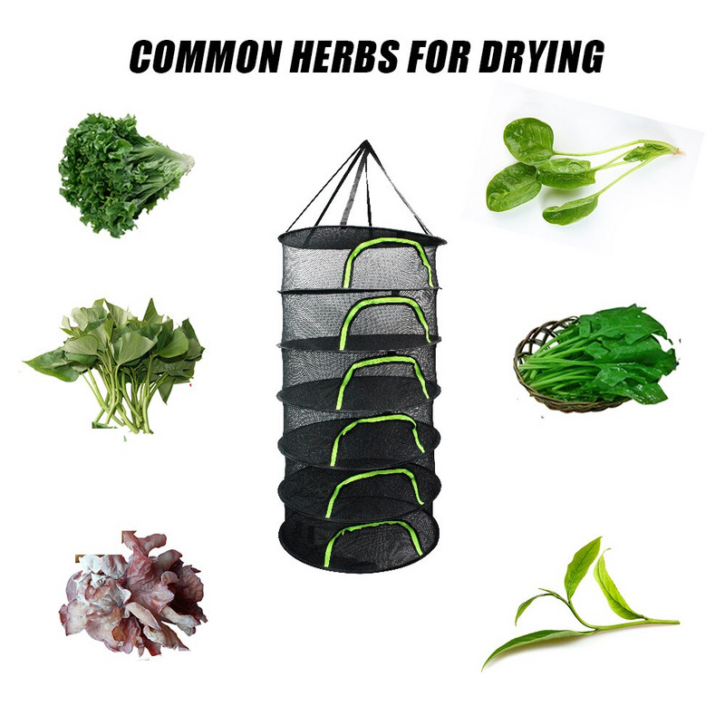 Δίχτυ στεγνώματος 6 στρώσεων Πτυσσόμενο στεγνό ράφι για λουλούδια Μπουμπούκια φυτά Organizer Δίχτυ στεγνώματος βοτάνων για βότανα Κρεμαστό καλάθι στεγνωτήριο πλέγμα τσάντας