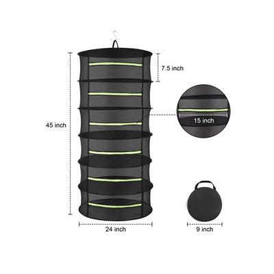 Skersmuo 60cm 2/4/6/8 sluoksnių džiovinimo lentyna tinklelis žolelių džiovinimo juodas tinklelis pakabinamas džiovintuvo stovas su užtrauktuku augalų hidroponikos gėlėms