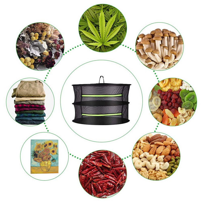 Skersmuo 60cm 2/4/6/8 sluoksnių džiovinimo lentyna tinklelis žolelių džiovinimo juodas tinklelis pakabinamas džiovintuvo stovas su užtrauktuku augalų hidroponikos gėlėms