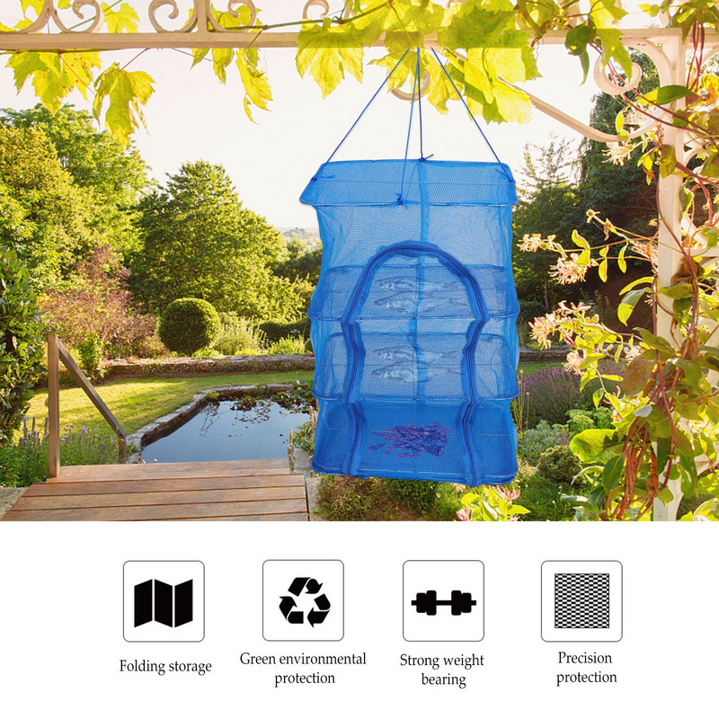 1 vnt Daržovių žuvies sulankstomas džiovinimo tinklelis pakabinamas tinklinis džiovintuvas tinklinis džiovintuvas džiovinimo narvas Kvadratinis nailoninis žuvų tinklelis vaisių daržovių tinklelis