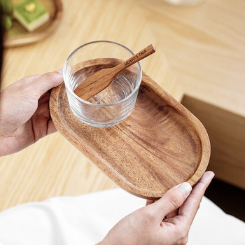 Дървен поднос от японска акация Сервизи за всекидневна Домашен дървен дървен овален поднос за чай Плодов десерт Десерт Поднос за торта