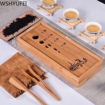 WSHYUFEI Сервиз за чай със седем звезди Китайски натурален бамбуков поднос за чай Правоъгълна традиционна бамбукова поднос за чай пуер Маса за чай Chahai