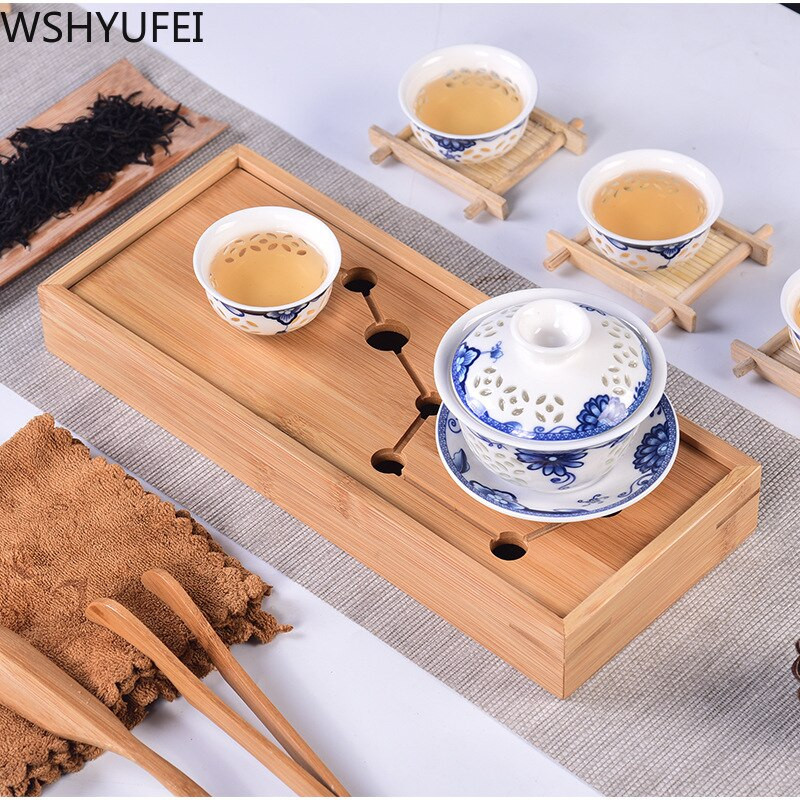 WSHYUFEI Сервиз за чай със седем звезди Китайски натурален бамбуков поднос за чай Правоъгълна традиционна бамбукова поднос за чай пуер Маса за чай Chahai