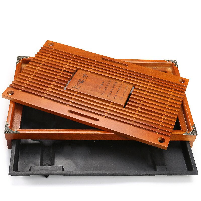 Tömör fa teástálca KungFu teáskészlet fiók Kínai vízelvezető asztal teástálca 43X27X5,5cm