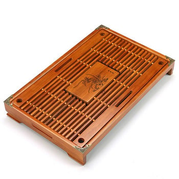 Дървена подноса за чай Kungfu подноси за чай 43X27X5.5CM Долен поднос от стомана Инструменти за китайски чай