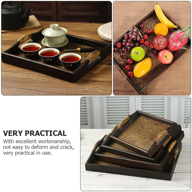 1db egyszerű vintage rattan teástálca szalon tálaló tálca teáscsésze tárolóedény tálaló