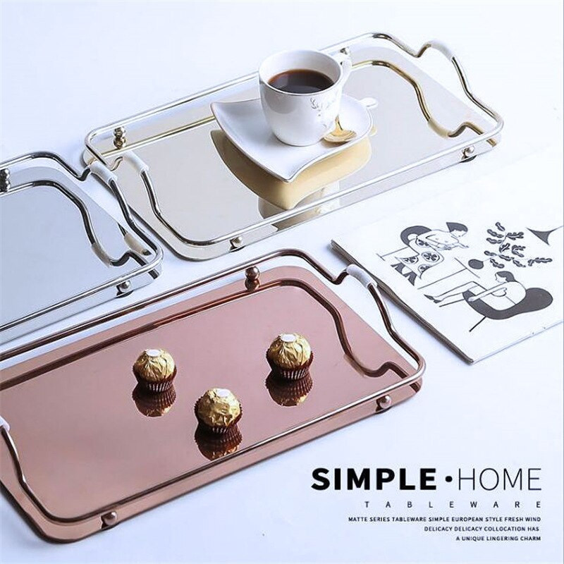 Декоративен поднос Правоъгълник Голям правоъгълен поднос с дръжка, подноси за сервиране Луксозен поднос за чай Декорация на маса за кафе