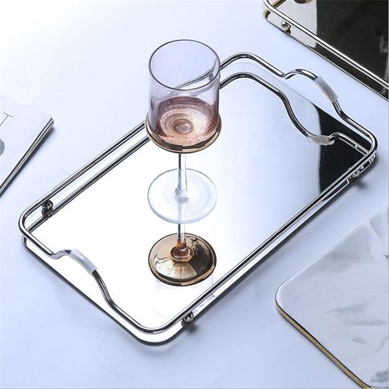 Декоративен поднос Правоъгълник Голям правоъгълен поднос с дръжка, подноси за сервиране Луксозен поднос за чай Декорация на маса за кафе