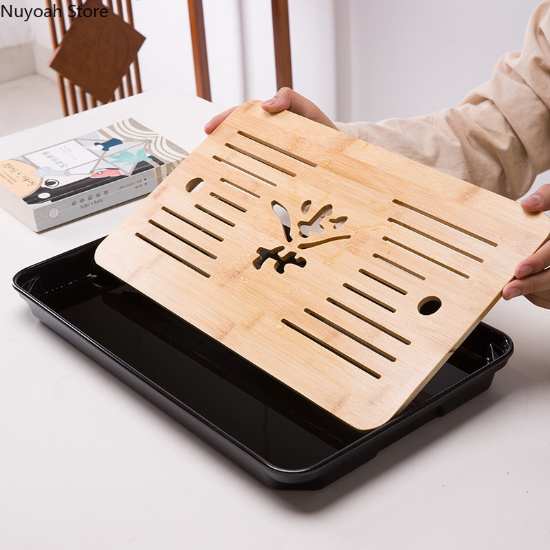 Bambuko arbatos padėklas drenažo vandens laikymas Kungfu arbatos rinkinys Svetainė Kavos staliukas Nutekėjimo padėklas laikymo reikmenys Melamino arbatos padėklas