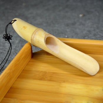 Естествен кунг-фу Бамбуков поднос за чай + лъжица + нож Комплект дъски за чай пуер за показване на da hong pao Инструменти за чаена церемония Аксесоари