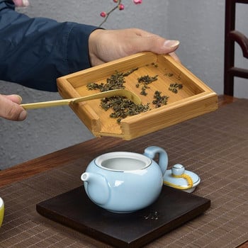 Правоъгълен бамбуков поднос за чай Kung Fu Puer Чай Чинийка Поднос за съхранение Контейнер Чаена церемония Чаен сервиз Джаджи Японски креативен