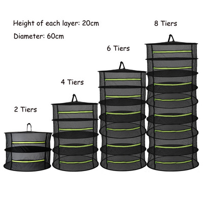 Мрежа за сушене на билки 8 слоя Сгъваема висяща кошница Поставка за сушене на билки Затваряне с цип Суха мрежа за пъпки Боб Растение Цвете Зеленчук