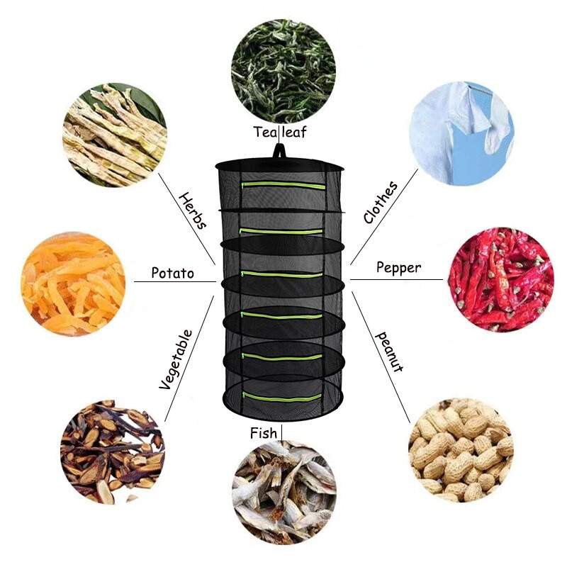 Мрежа за сушене на билки 8 слоя Сгъваема висяща кошница Поставка за сушене на билки Затваряне с цип Суха мрежа за пъпки Боб Растение Цвете Зеленчук