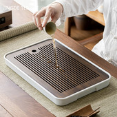 1PC Античен домакински бамбуков поднос за чай Дренаж за съхранение на вода Сух поднос с мехурчета чай Инструменти за китайска чаена церемония Сервизи за чай Консумативи