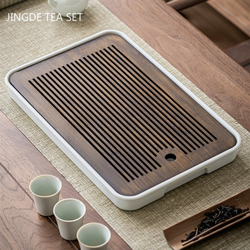 1PC Античен домакински бамбуков поднос за чай Дренаж за съхранение на вода Сух поднос с мехурчета чай Инструменти за китайска чаена церемония Сервизи за чай Консумативи