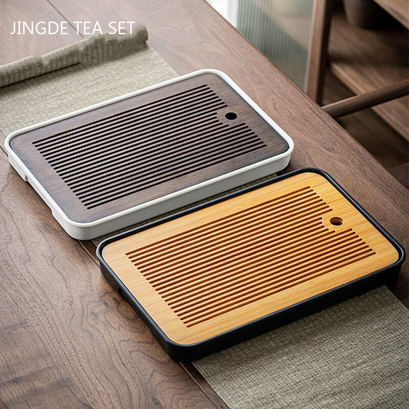 1PC Античен домакински бамбуков поднос за чай Дренаж за съхранение на вода Сух поднос с мехурчета чай Инструменти за китайска чаена церемония Сервизи за чай Консумативи