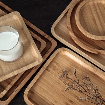 Дървени бамбукови тави Закуски Храна Дървена тава за сервиране Кафе Чай Маса Декор Бутилка Чаши Съхранение на разни предмети Японска правоъгълна чиния