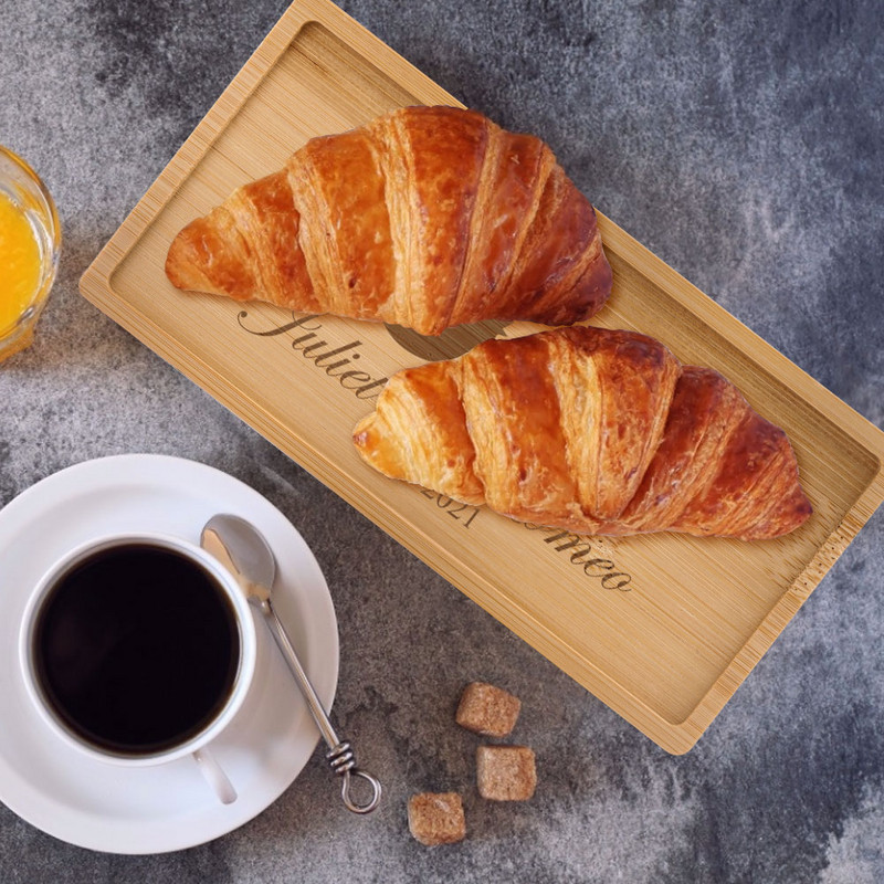Testreszabható gravírozott szöveg/logó téglalap bambusz alátét Mini desszerttálca Személyre szabott ajándékok Asztali dekor szigetelt alátétek