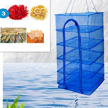 4 слоя Сгъваема сушилня Риболовна мрежа Висяща кошница Зеленчукови рибни ястия Поставка за сушилня Чанта Мрежеста клетка Цветя Пъпки Растения Органайзер