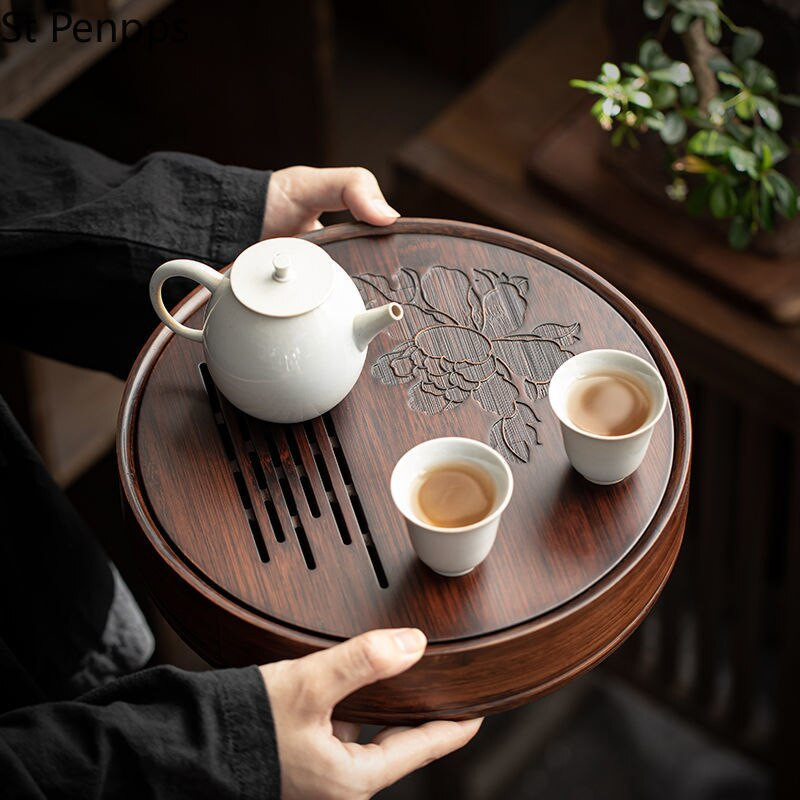Capacitate mare de stocare a apei Tavă de ceai din bambus Tavă rotundă pentru ceai Set de ceai chinezesc Kung-Fu Instrumente tradiționale de ceai din bambus de epocă