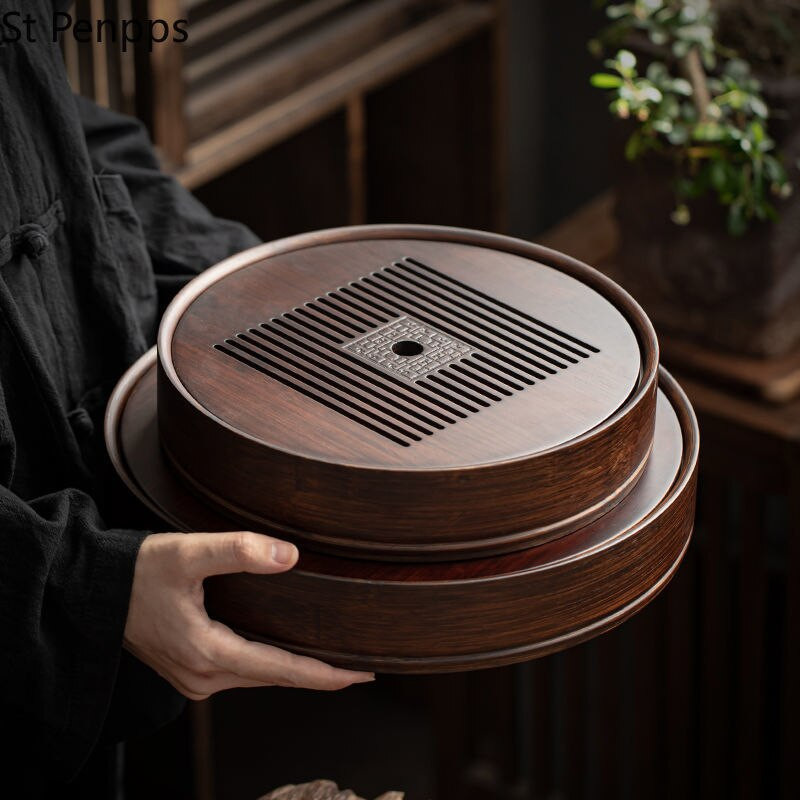 Capacitate mare de stocare a apei Tavă de ceai din bambus Tavă rotundă pentru ceai Set de ceai chinezesc Kung-Fu Instrumente tradiționale de ceai din bambus de epocă