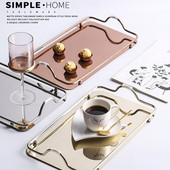 Tavă dreptunghiulară mare cu mâner, tăvi de servire aurii/argintii, tavă decorativă de lux pentru ceai, decor măsuță de cafea