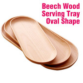 Поднос от естествена дървесина Букова дървесина с овална форма Поднос за сервиране от масивно дърво Издръжлив плосък поднос Поставка за сервиране на храна, кафе и чай