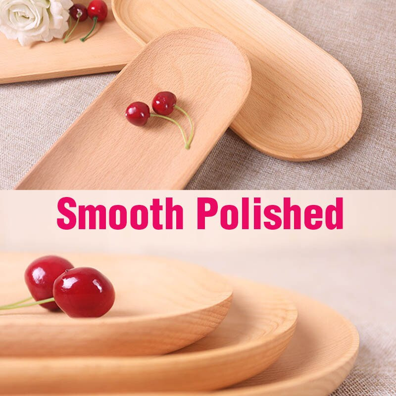 Поднос от естествена дървесина Букова дървесина с овална форма Поднос за сервиране от масивно дърво Издръжлив плосък поднос Поставка за сервиране на храна, кафе и чай